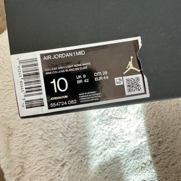 NIB - Air Jordan 1 Mid - Mens size 10 College Grey/ Light Bone-White - Picture 9 of 10